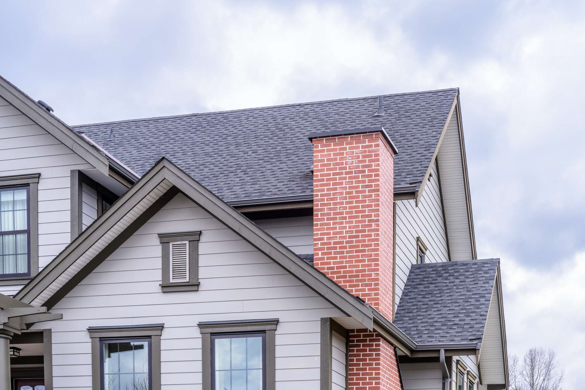 Beautiful house roof with chimney