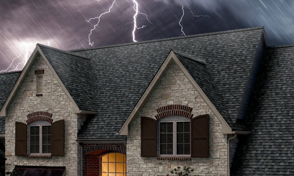 Lightning storm over a Cleveland home's roof