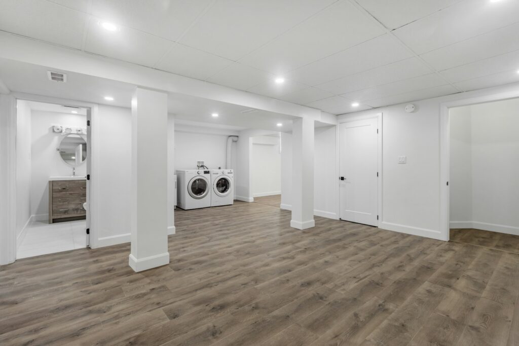 Finished basement family room remodel in a Cleveland, OH home